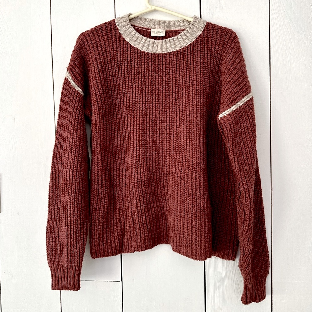 Mus & Bombon Barcelona Sweater Sz M Rust Contrast Cream Neck Made in Spain